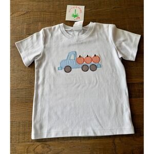 Shrimp & Grits Kids Boys White Pumpkin Truck Applique T-Shirt Size 5 New